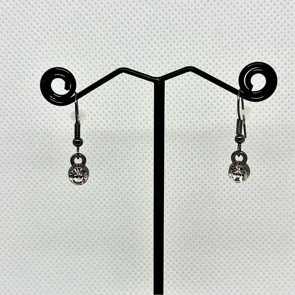 Gunmetal Crystal Drop Dangle Earrings, Dainty Cute Dangle Earrings, Vintage